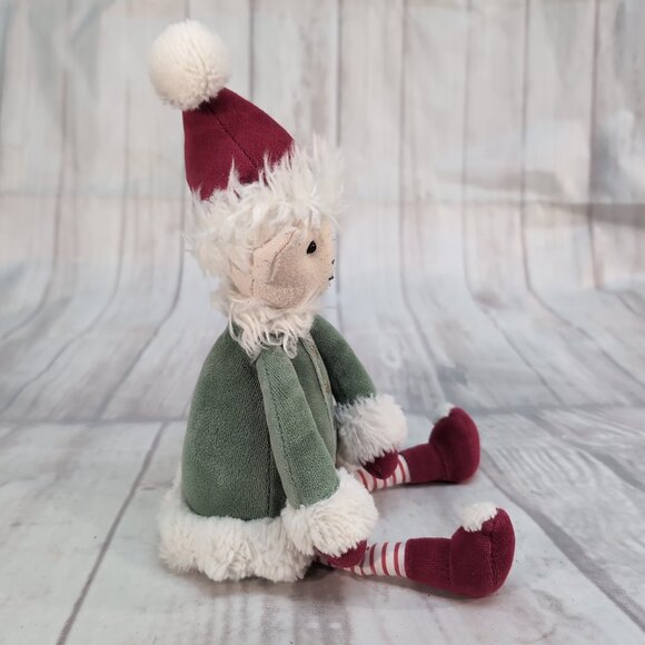 Jellycat London Christmas Elf Plush Doll Green Red Striped Legs – 12” - Picture 5 of 7